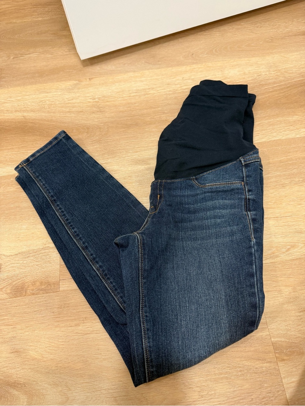 Dark Blue Maternity Skinny Jeans with Black Stretch Panel